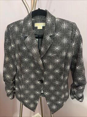 Michael Kors Black and White Starburst Pattern Blazer